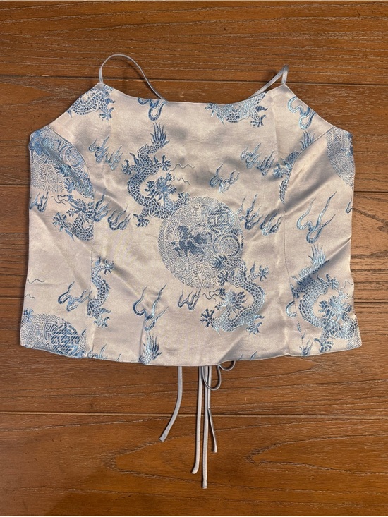 Tops - Silk-Effect Blue Dragon Print Cami Top